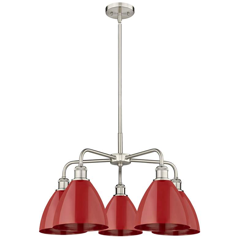 Image 1 Ballston Dome 25.5"W 5 Light Satin Nickel Stem Hung Chandelier w/ Red