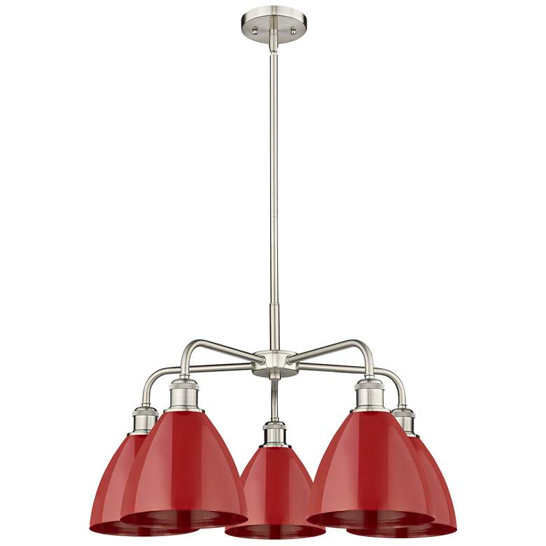 Image 1 Ballston Dome 25.5 inchW 5 Light Satin Nickel Stem Hung Chandelier w/ Red 