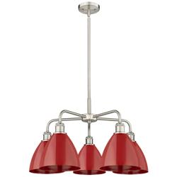 Ballston Dome 25.5"W 5 Light Satin Nickel Stem Hung Chandelier w/ Red