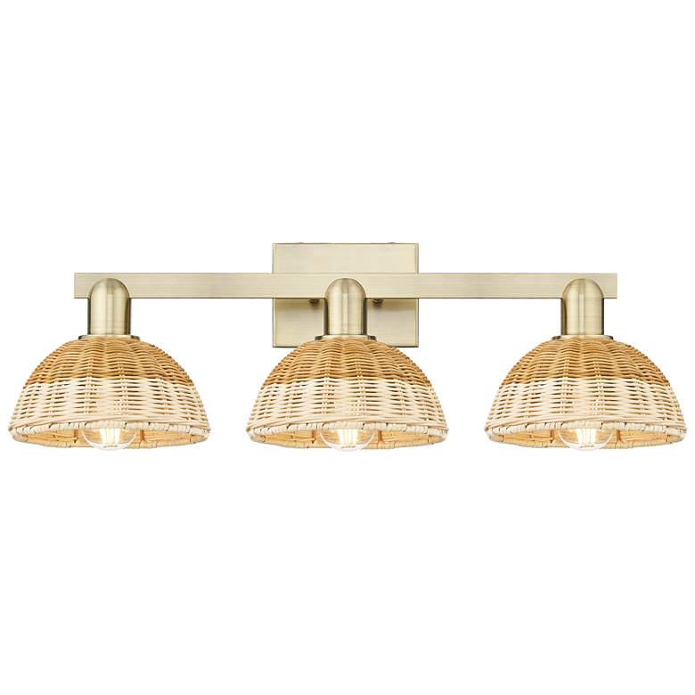 Image 1 Ballston Dome 26"W 3 Light Antique Brass Bath Light w/ Fiber Shade