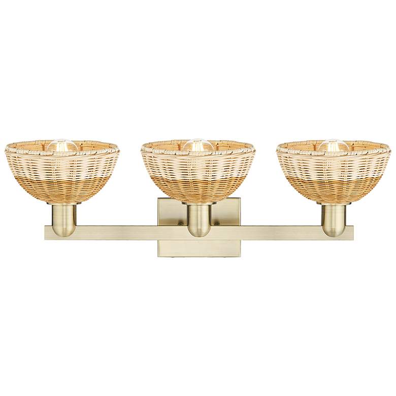 Image 2 Ballston Dome 26"W 3 Light Antique Brass Bath Light w/ Fiber Shade more views