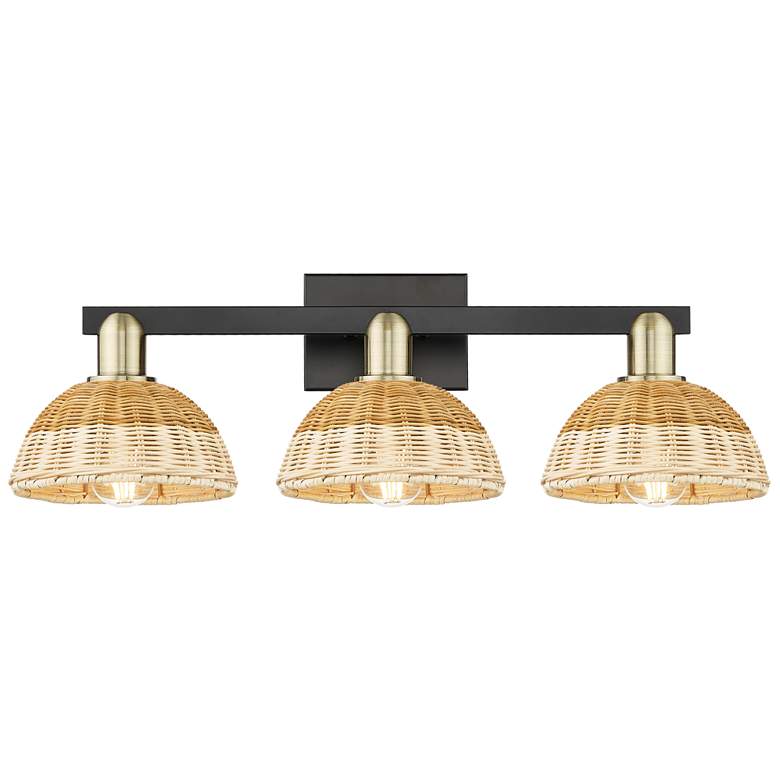 Image 1 Ballston Dome 26"W 3 Light Black Brass Bath Light w/ Fiber Shade