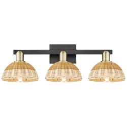 Ballston Dome 26"W 3 Light Black Brass Bath Light w/ Fiber Shade
