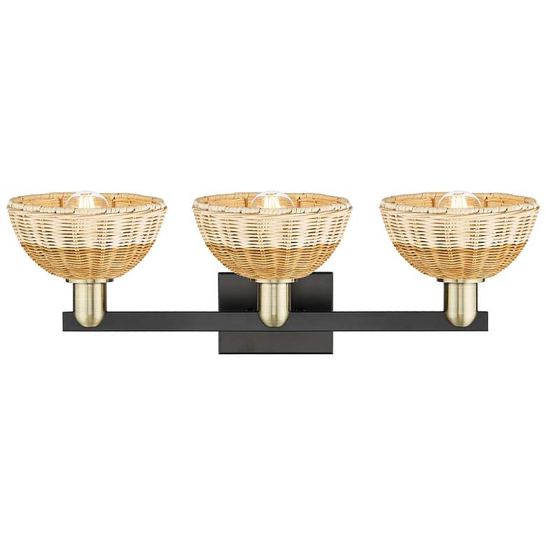 Image 2 Ballston Dome 26"W 3 Light Black Brass Bath Light w/ Fiber Shade more views