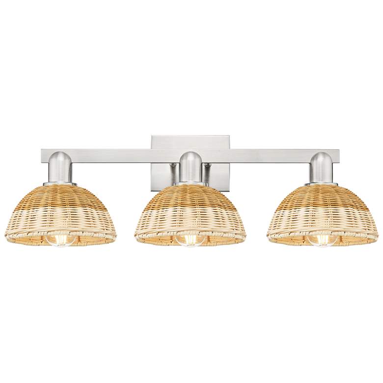 Image 1 Ballston Dome 26"W 3 Light Brushed Nickel Bath Light w/ Fiber Shade