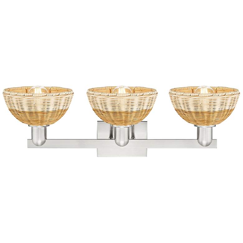 Image 2 Ballston Dome 26"W 3 Light Brushed Nickel Bath Light w/ Fiber Shade more views