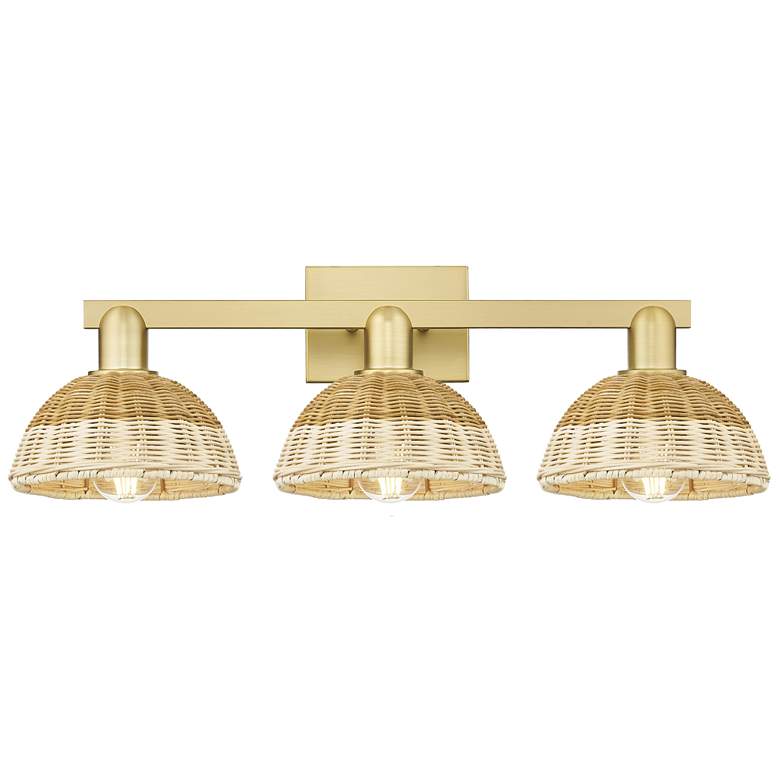 Image 1 Ballston Dome 26"W 3 Light Satin Gold Bath Light w/ Fiber Shade