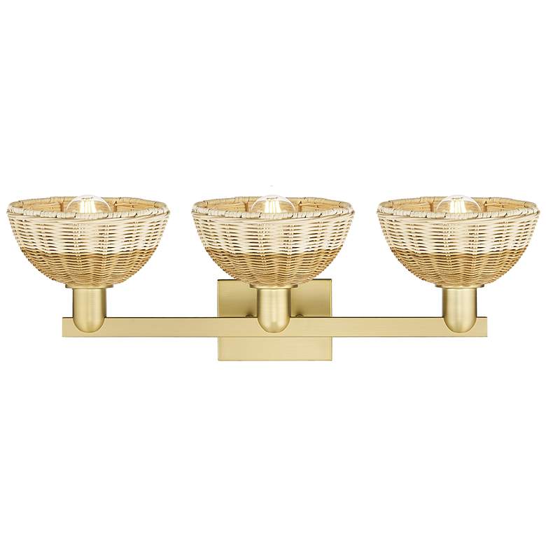 Image 2 Ballston Dome 26"W 3 Light Satin Gold Bath Light w/ Fiber Shade more views