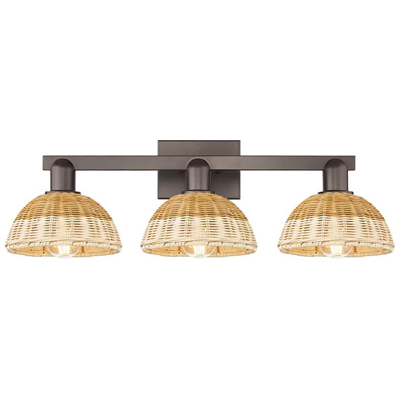 Image 1 Ballston Dome 26"W 3-Lt Oil Rubbed Bronze Bath-Lt w/ Basketweave Shade