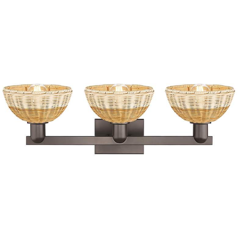 Image 2 Ballston Dome 26"W 3-Lt Oil Rubbed Bronze Bath-Lt w/ Basketweave Shade more views