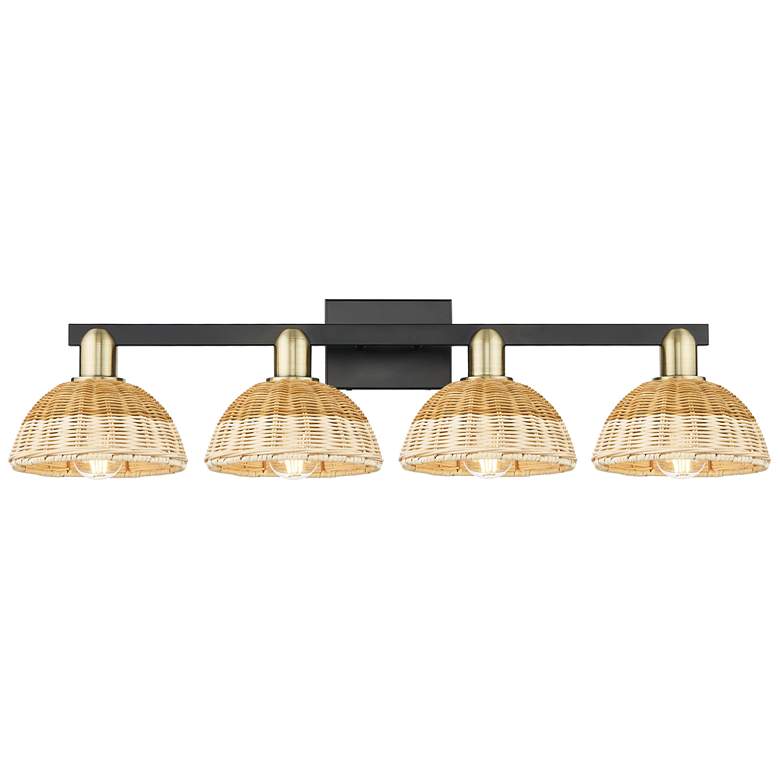 Image 1 Ballston Dome 36"W 4 Light Black Brass Bath Light w/ Fiber Shade