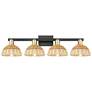 Ballston Dome 36"W 4 Light Black Brass Bath Light w/ Fiber Shade