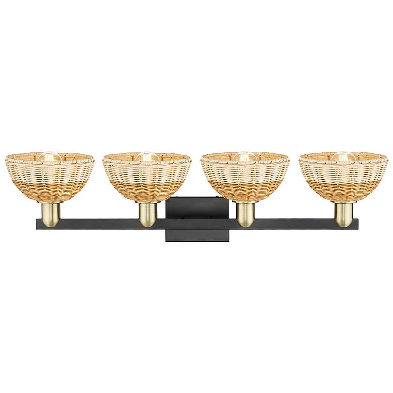 Image 2 Ballston Dome 36"W 4 Light Black Brass Bath Light w/ Fiber Shade more views