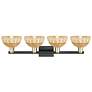 Ballston Dome 36"W 4 Light Black Brass Bath Light w/ Fiber Shade