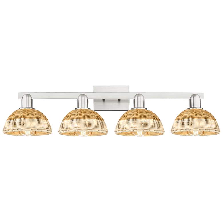 Image 1 Ballston Dome 36"W 4 Light Brushed Nickel Bath Light w/ Fiber Shade