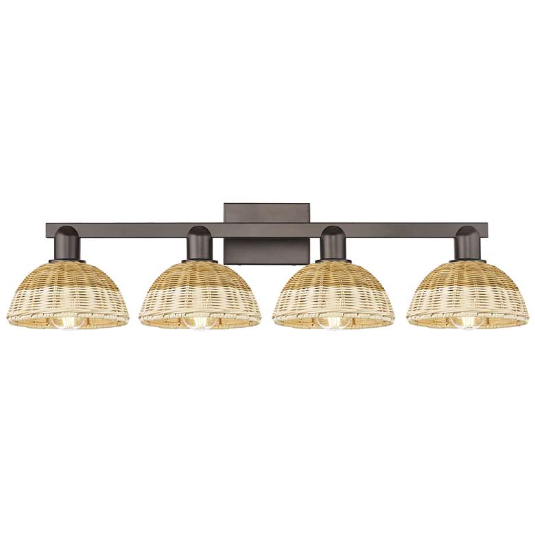 Image 1 Ballston Dome 36"W 4 Light Oiled Bronze Bath Light w/ Fiber Shade