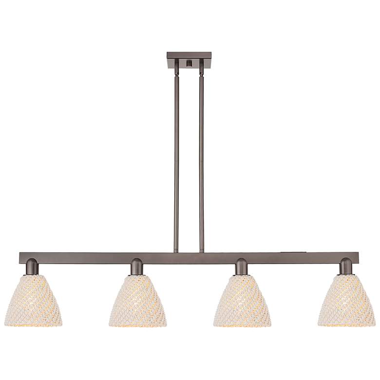 Image 1 Ballston Dome 48"W 4-Lt Oil Rubbed Bronze Stem Island-Lt w/ Fiber Shade