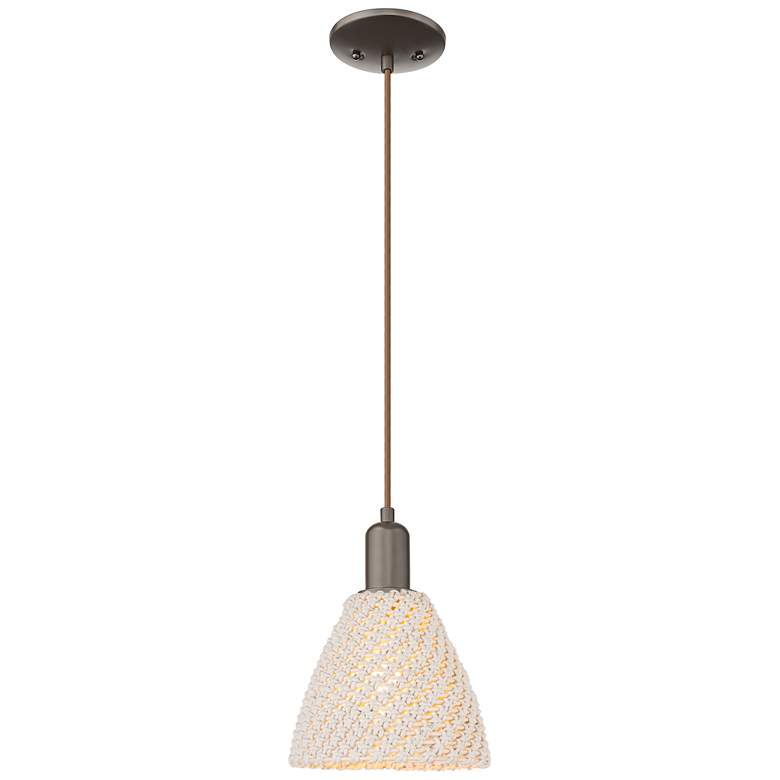 Image 1 Ballston Dome 8"W Oil Rubbed Bronze Cord Mini Pendant w/ Fiber Shade