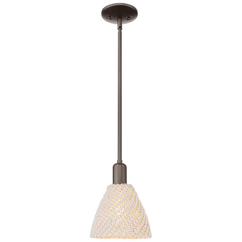Image 1 Ballston Dome 8"W Oil Rubbed Bronze Stem Mini Pendant w/ Fiber Shade