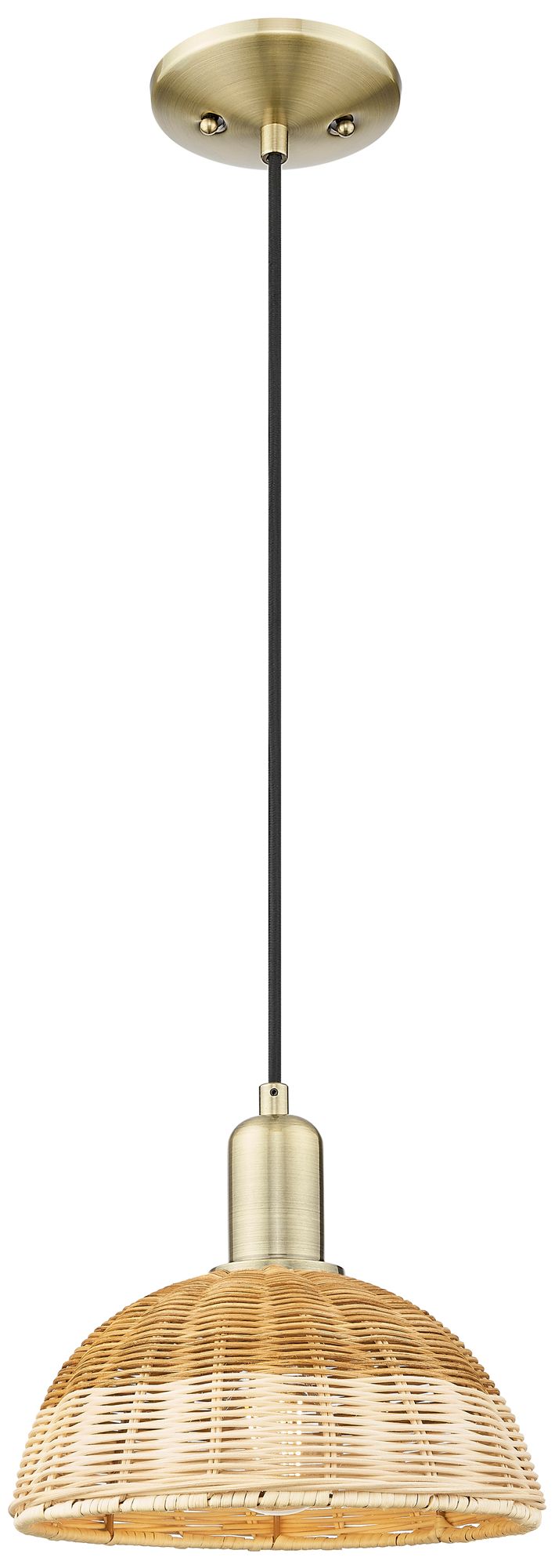 Ballston Dome 9"W Antique Brass Cord Mini Pendant w/ Fiber Shade