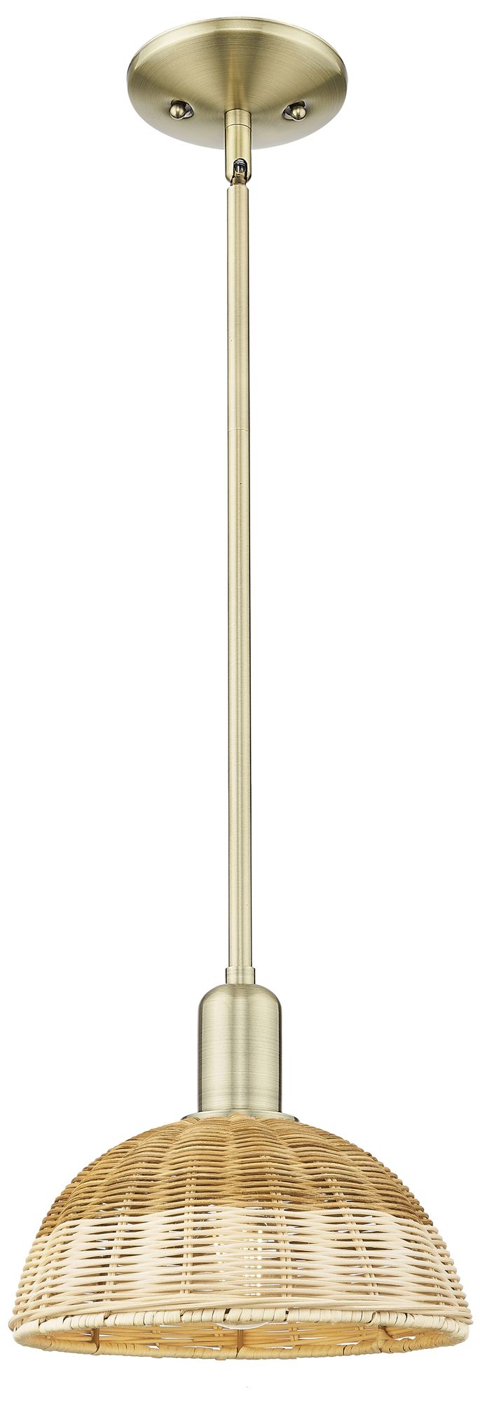 Ballston Dome 9"W Antique Brass Stem Mini Pendant w/ Fiber Shade