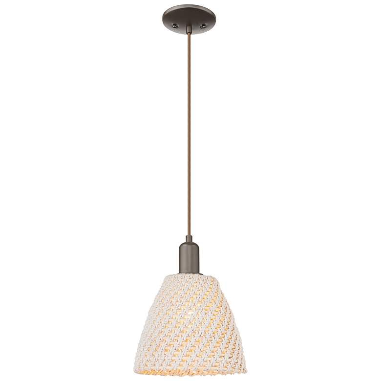 Image 1 Ballston Dome 9"W Oil Rubbed Bronze Cord Mini Pendant w/ Fiber Shade