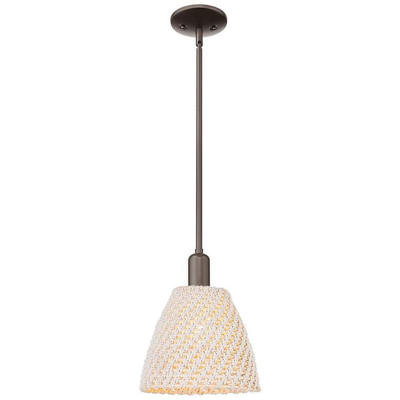 Image 1 Ballston Dome 9"W Oil Rubbed Bronze Stem Mini Pendant w/ Fiber Shade