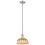 1_Ballston Dome 9"W Satin Nickel Stem Mini Pendant w/ Basketweave Shade