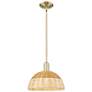 1_Ballston Dome Wide Antique Brass Stem Mini Pendant w/ 12" Basketweave Shade
