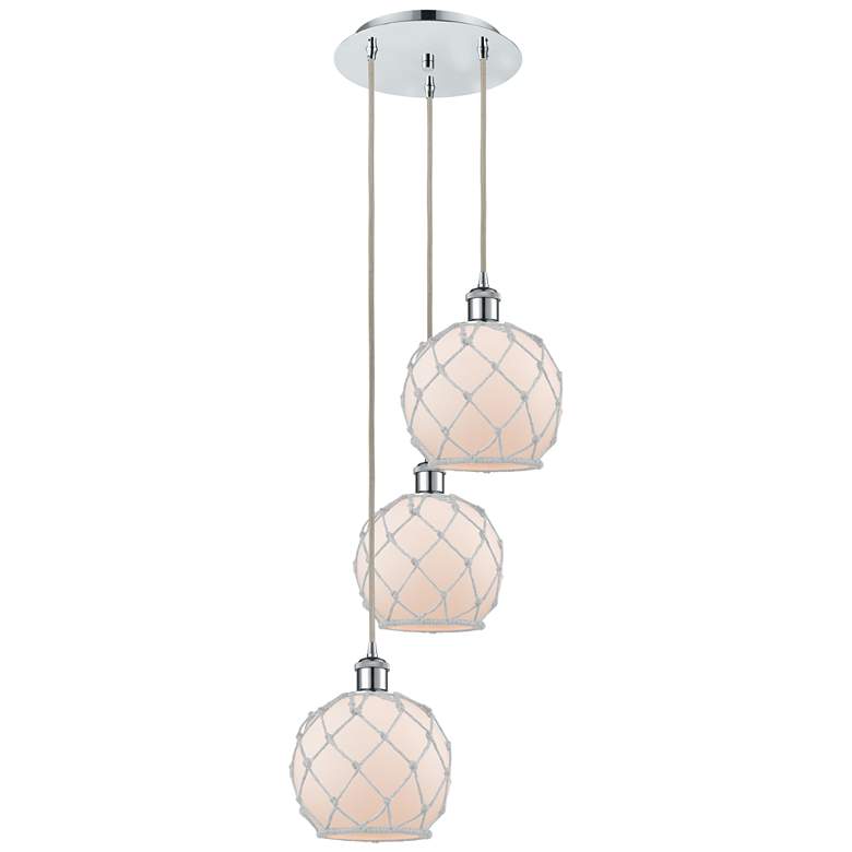 Image 1 Ballston Farmhouse 15"W 3 Light Chrome Cord Pendant w/ White Shade