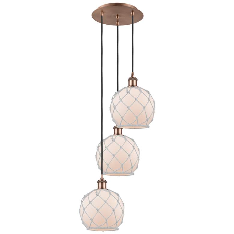 Image 1 Ballston Farmhouse 15"W 3 Light Copper Cord Pendant w/ White Shade