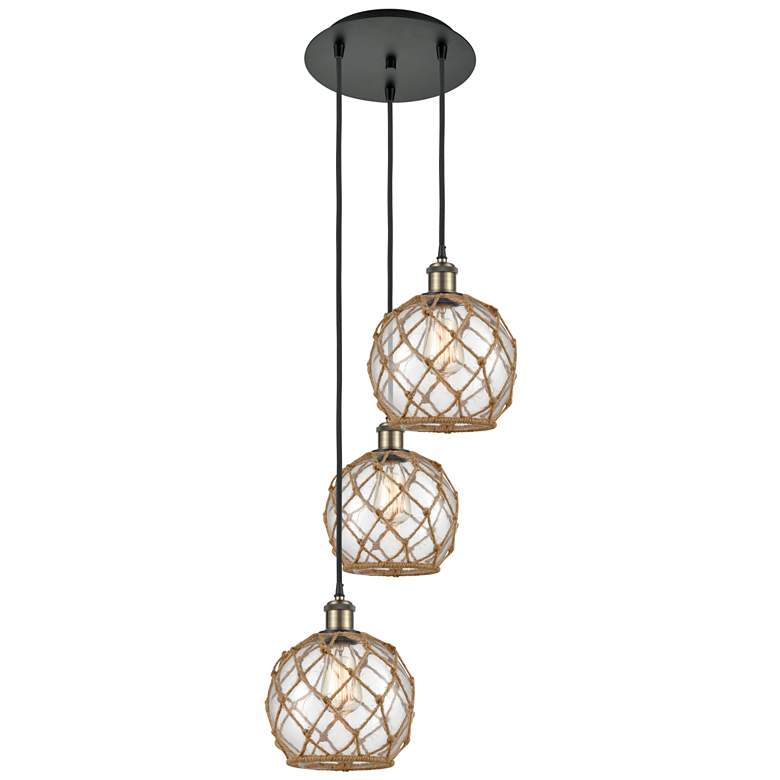 Image 1 Ballston Farmhouse 15"W 3-Lt Black Brass Cord Pendant w/ Clear Brown Shade