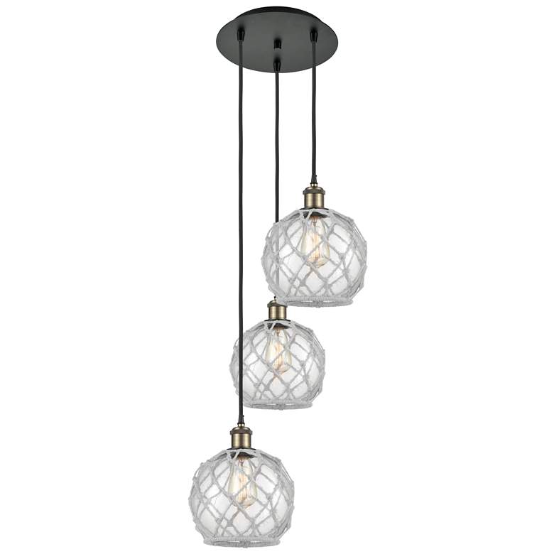 Image 1 Ballston Farmhouse 15"W 3-Lt Black Brass Cord Pendant w/ Clear White Shade