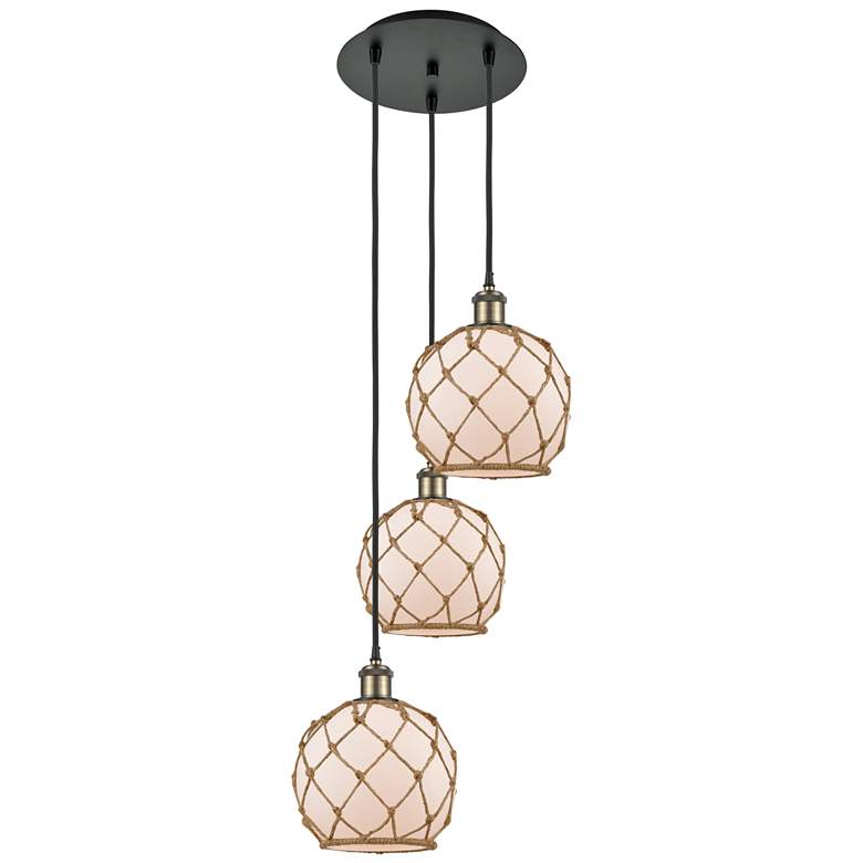 Image 1 Ballston Farmhouse 15"W 3-Lt Black Brass Cord Pendant w/ White Brown Shade