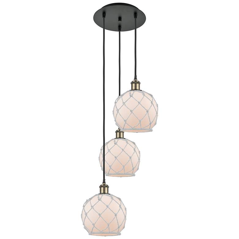 Image 1 Ballston Farmhouse 15"W 3-Lt Black Brass Cord Pendant w/ White Shade