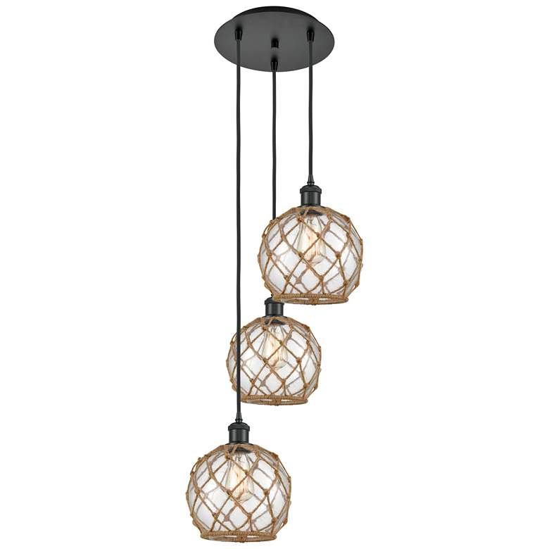 Image 1 Ballston Farmhouse 15"W 3-Lt Black Cord Pendant w/ Clear Brown Shade