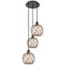 1_Ballston Farmhouse 15"W 3-Lt Black Cord Pendant w/ Clear Brown Shade