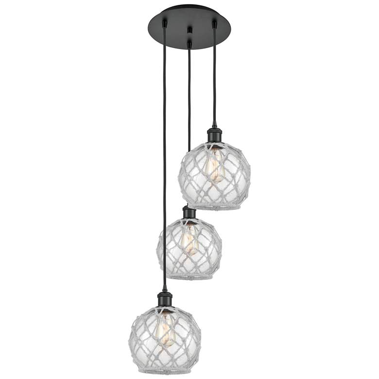 Image 1 Ballston Farmhouse 15"W 3-Lt Black Cord Pendant w/ Clear White Shade