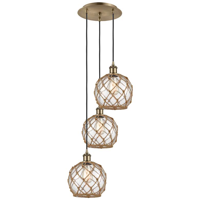 Image 1 Ballston Farmhouse 15"W 3-Lt Brass Cord Pendant w/ Clear Brown Shade