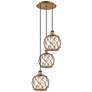 1_Ballston Farmhouse 15"W 3-Lt Brush Brass Cord Pendant w/ Clear Brown Shade