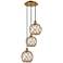 Ballston Farmhouse 15"W 3-Lt Brush Brass Cord Pendant w/ Clear Brown Shade