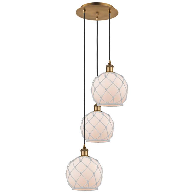 Image 1 Ballston Farmhouse 15"W 3-Lt Brushed Brass Cord Pendant w/ White Shade