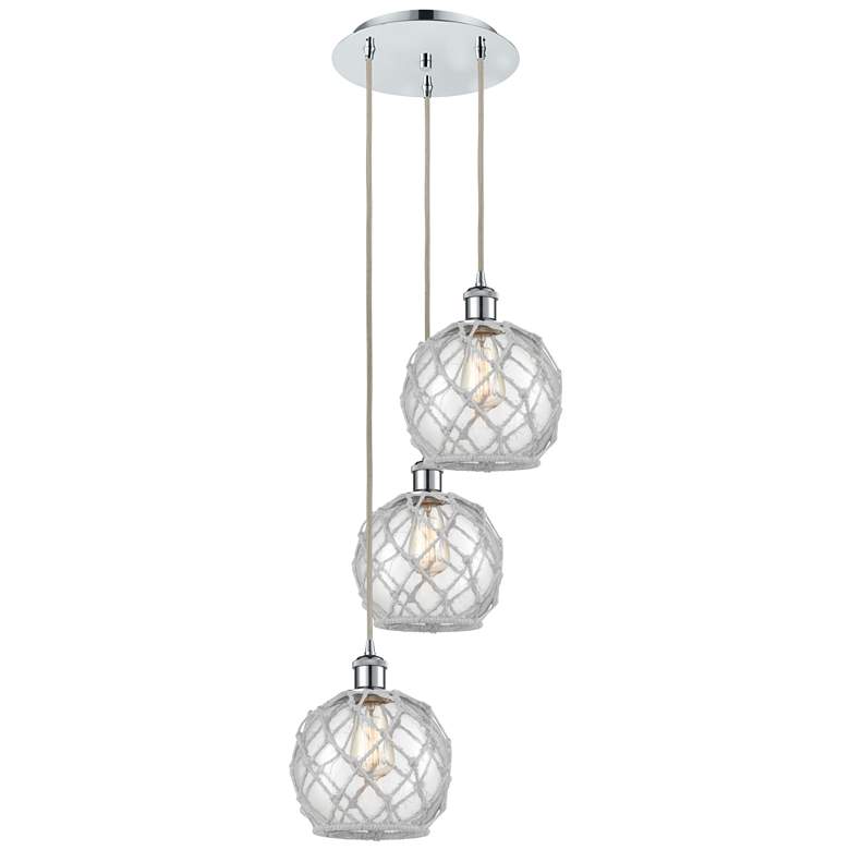 Image 1 Ballston Farmhouse 15"W 3-Lt Chrome Cord Pendant w/ Clear White Shade