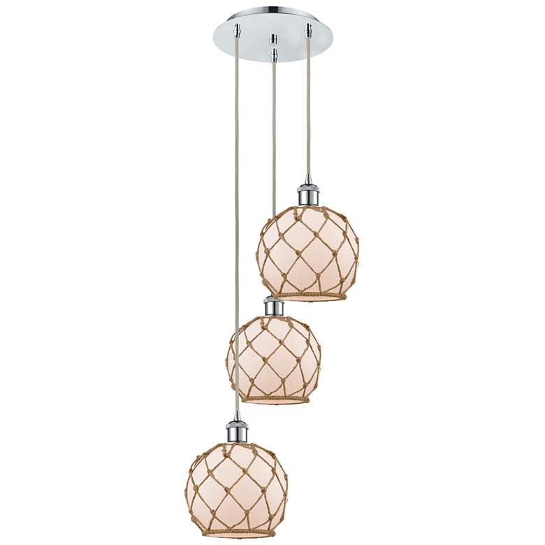 Image 1 Ballston Farmhouse 15"W 3-Lt Chrome Cord Pendant w/ White Brown Shade