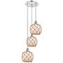 1_Ballston Farmhouse 15"W 3-Lt Chrome Cord Pendant w/ White Brown Shade