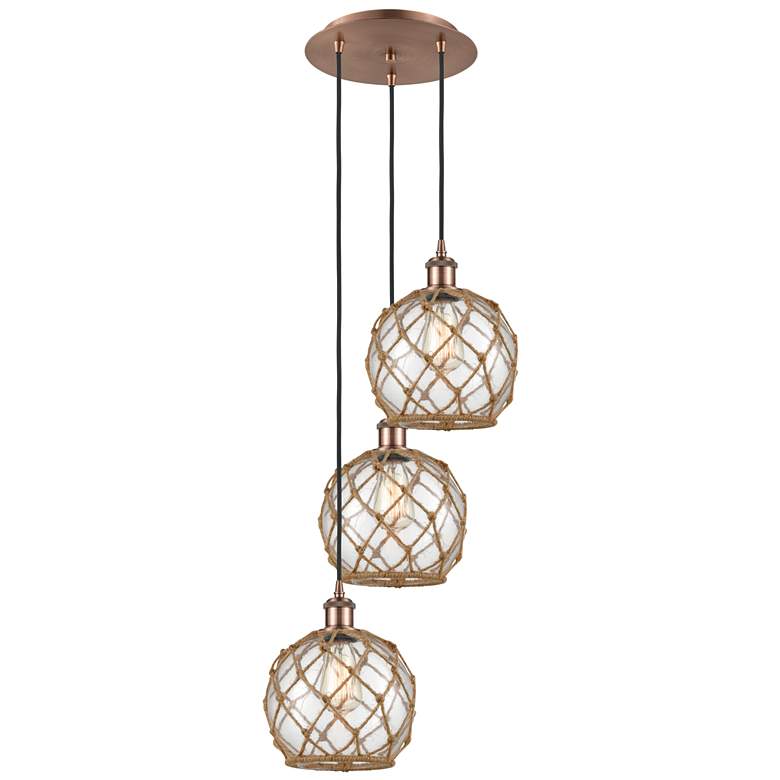 Image 1 Ballston Farmhouse 15"W 3-Lt Copper Cord Pendant w/ Clear Brown Shade