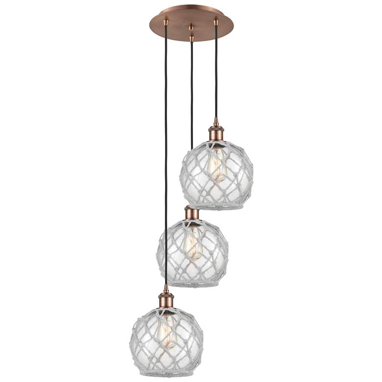 Image 1 Ballston Farmhouse 15"W 3-Lt Copper Cord Pendant w/ Clear White Shade