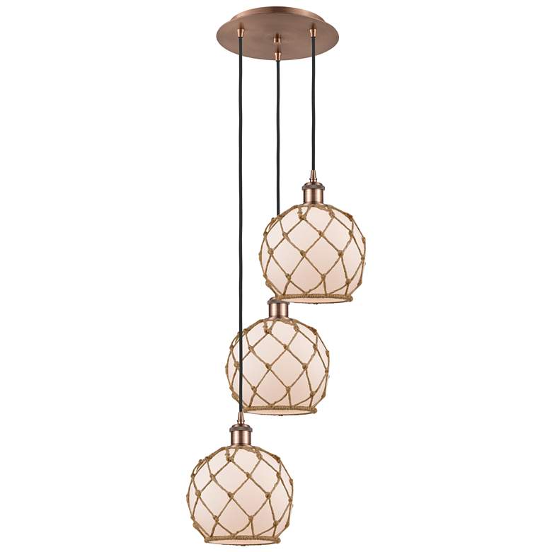 Image 1 Ballston Farmhouse 15"W 3-Lt Copper Cord Pendant w/ White Brown Shade