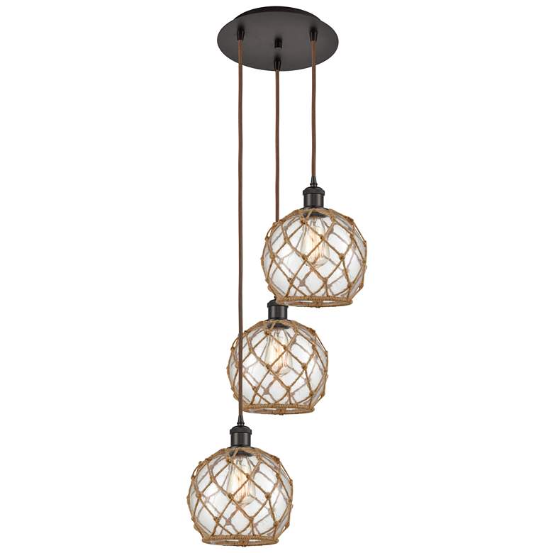 Image 1 Ballston Farmhouse 15"W 3-Lt Oiled Bronze Cord Pendant w/ Clear Brown Shade