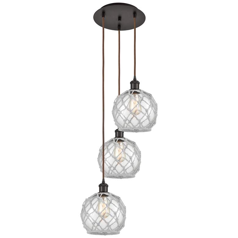 Image 1 Ballston Farmhouse 15"W 3-Lt Oiled Bronze Cord Pendant w/ Clear White Shade